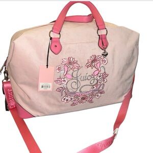 JUICY COUTURE JUICY IN BLOOM VELOUR RHINESTONE FLOWER WEEKENDER OVERNIGHT BAG